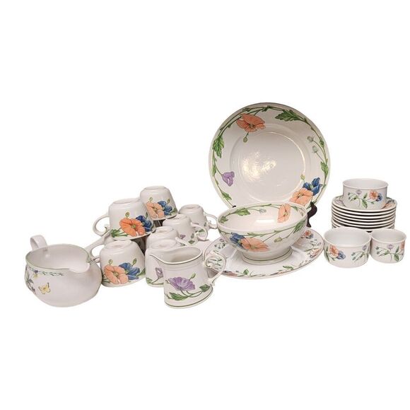 VILLEROY & BOCH Amapola Dinnerware Servingware Teacups Saucers Platter 28 PCS - Picture 8 of 11